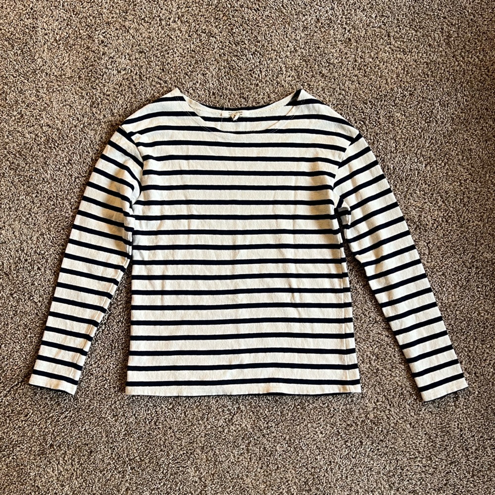 Nili Lotan Navy and Cream Breton Striped Shirt